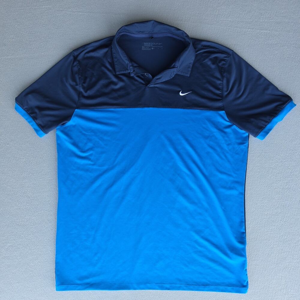Nike Golf Polo Shirt Mens Size L Blue Navy Dri Fit Tour Performance Colorblock